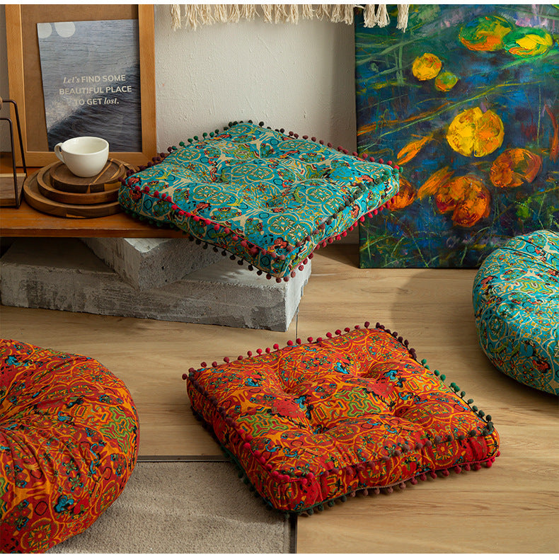 Cotton And Linen Fabric Floor Cushion Large Thickened Square Seat Cushion