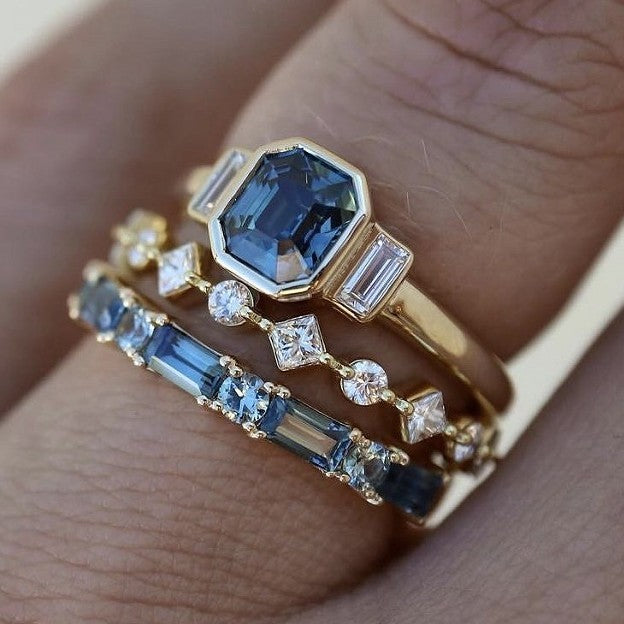 Alloy Inlaid Zircon Three-piece Ring Set
