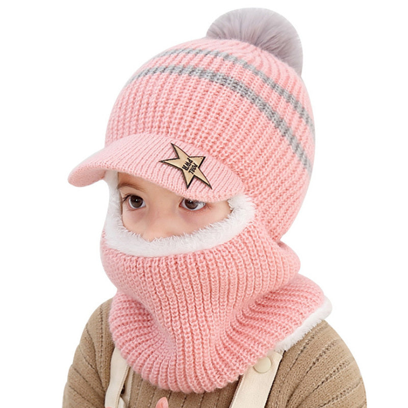 Children's neck guard one-piece woolen hat