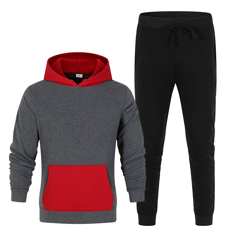 Contrasting Color Sweater Suit, Sports And Leisure Suit, Plain Solid Color Hoodie  Trousers 2-piece Set