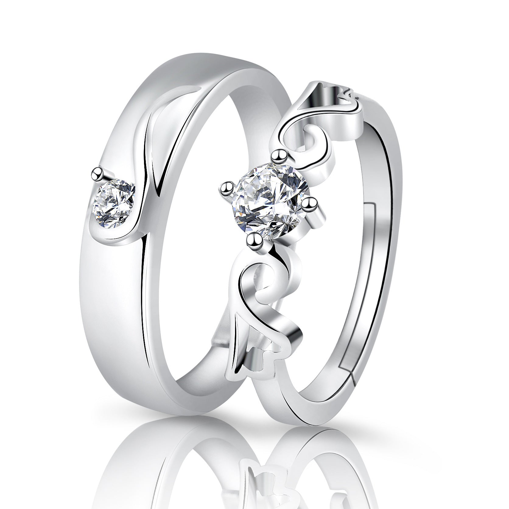 Elegant Crown-Shaped Moissanite Electroplated Copper Couple Rings Set