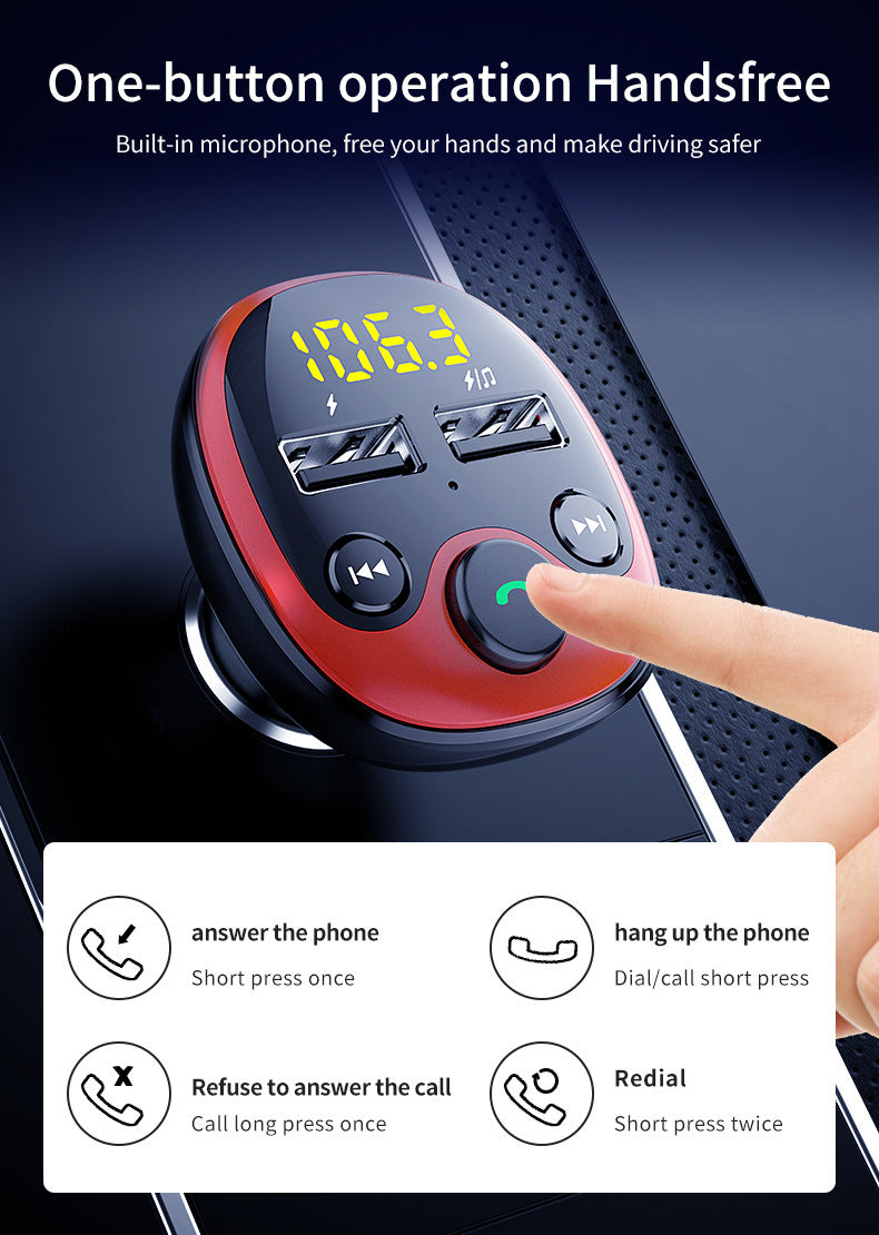 Car Bluetooth FM Transmitter – Dual USB 3.1A Fast Charger with LED Display, Hands-Free Calling, and Music Playback