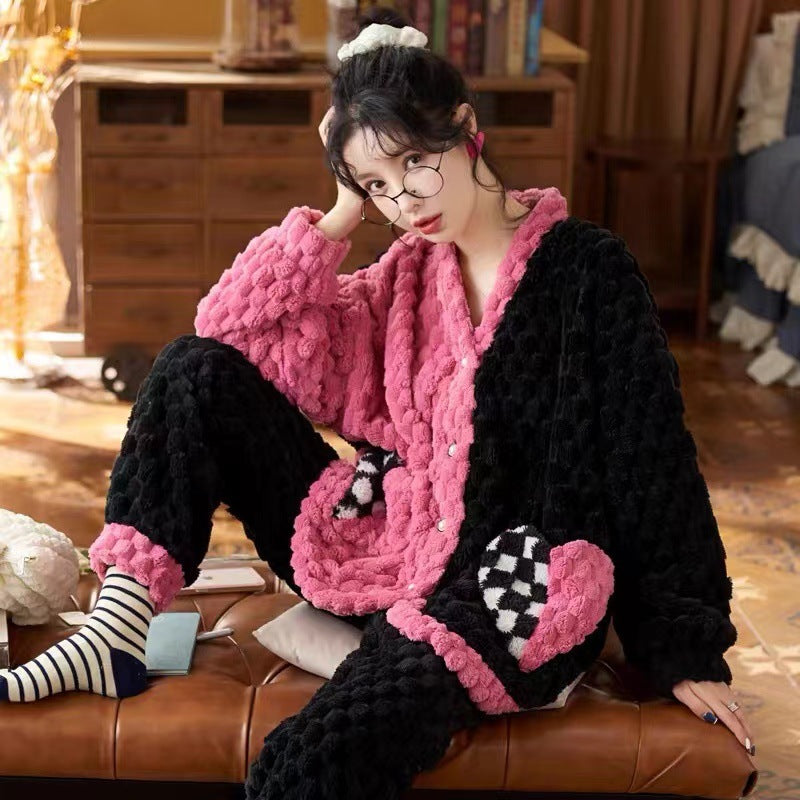 Women's Cartoon Flannel Winter Loungewear Set Relaxed Fit