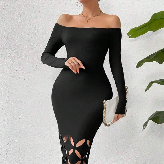 Womens Slim Bodycon Maxi Dress with Shoulder Cutouts Knit