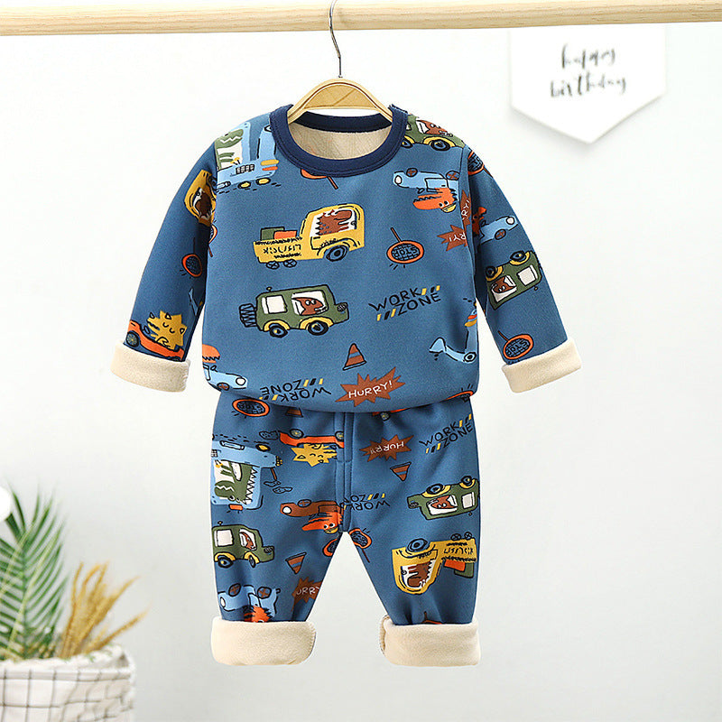 Baby Thickened Warm Autumn Clothes Long Trousers Children's Home Set