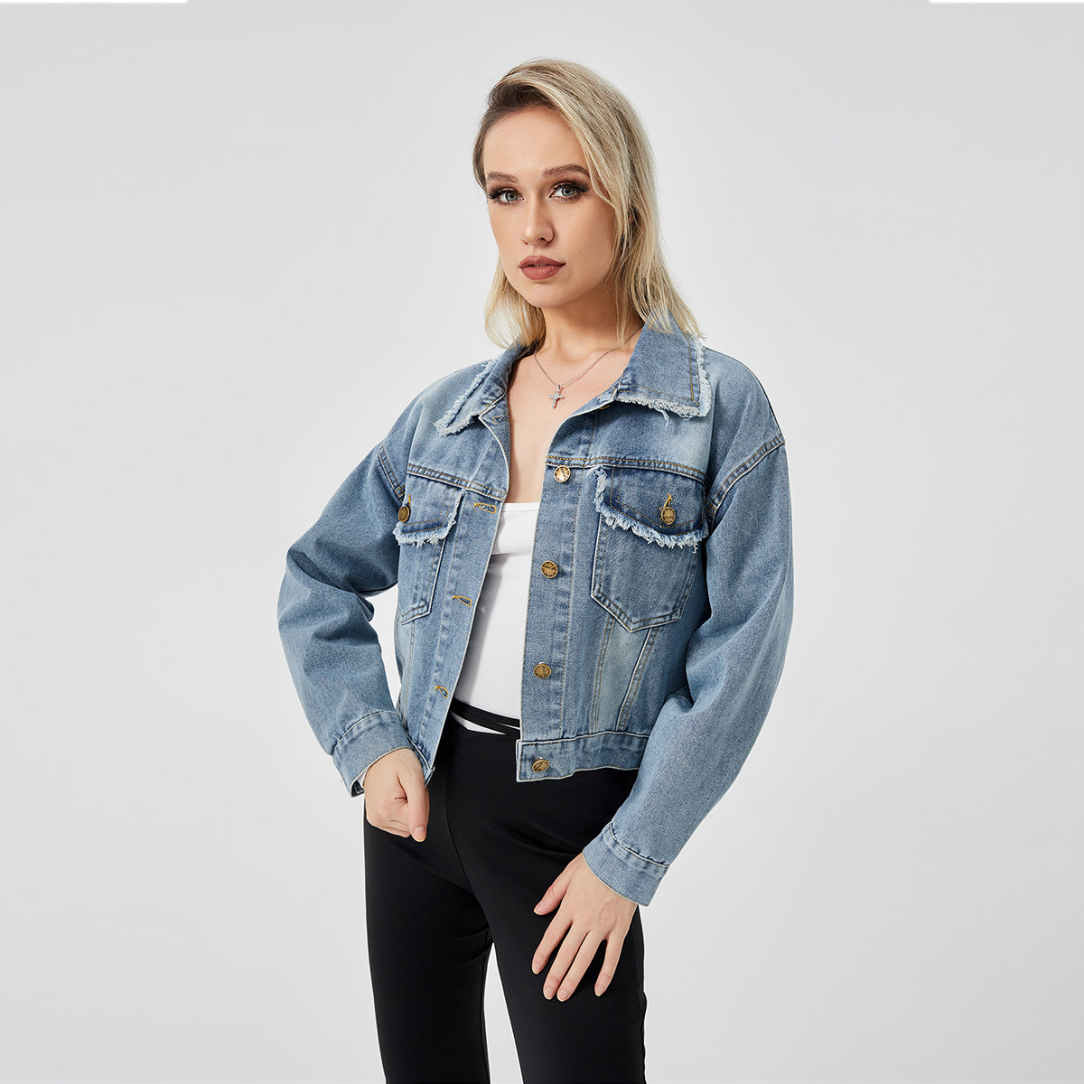 Women's Denim Jacket Long Sleeve Blue Fashion Essential Top