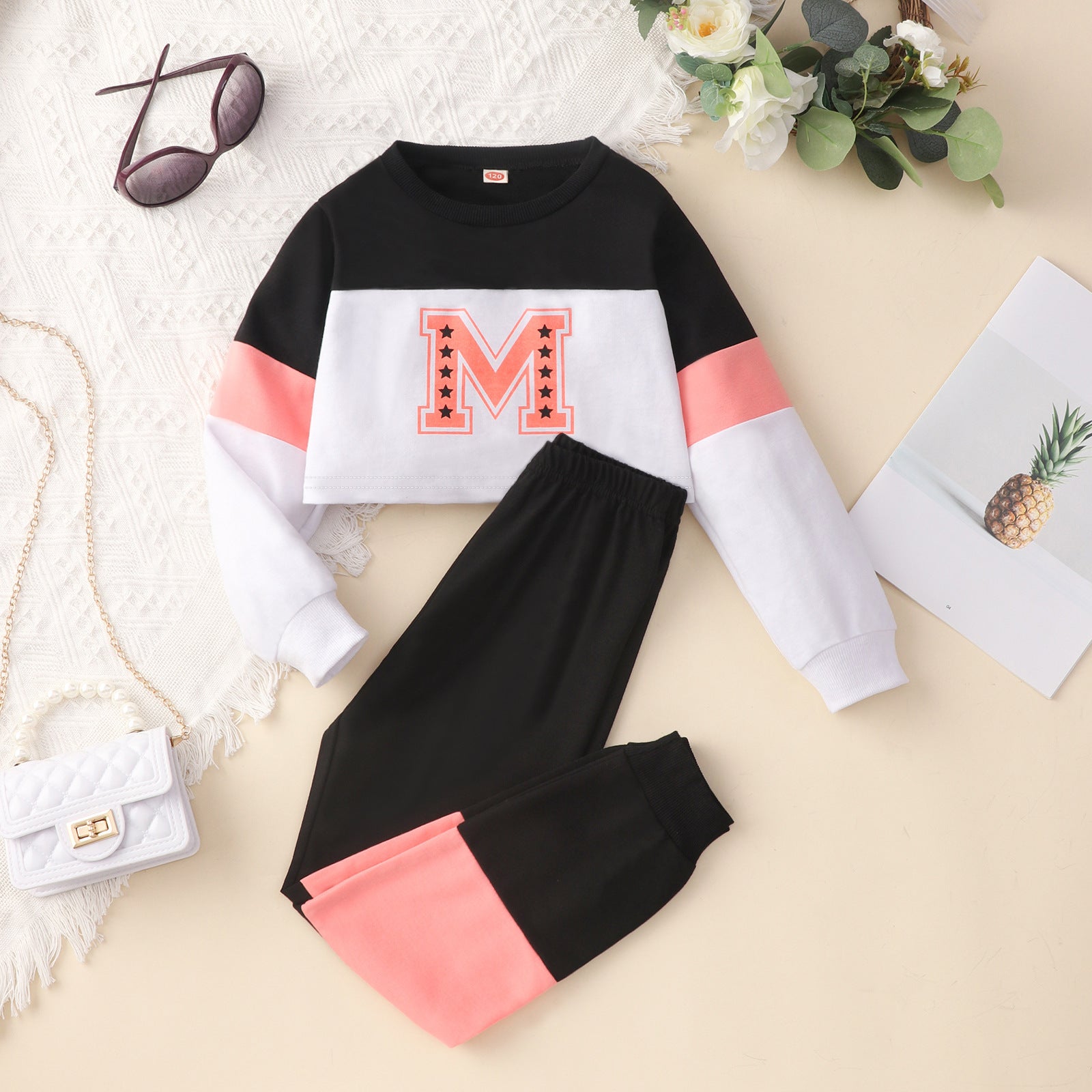 Children's Clothing Spring And Autumn New European And American Girls Color Matching Casual Sports Suit Pants