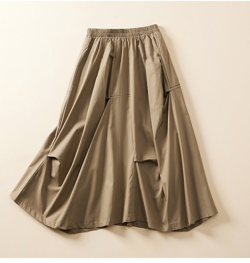 Women's Summer All-Cotton Loose Western Style Mid-Length Draping A-Line Skirt