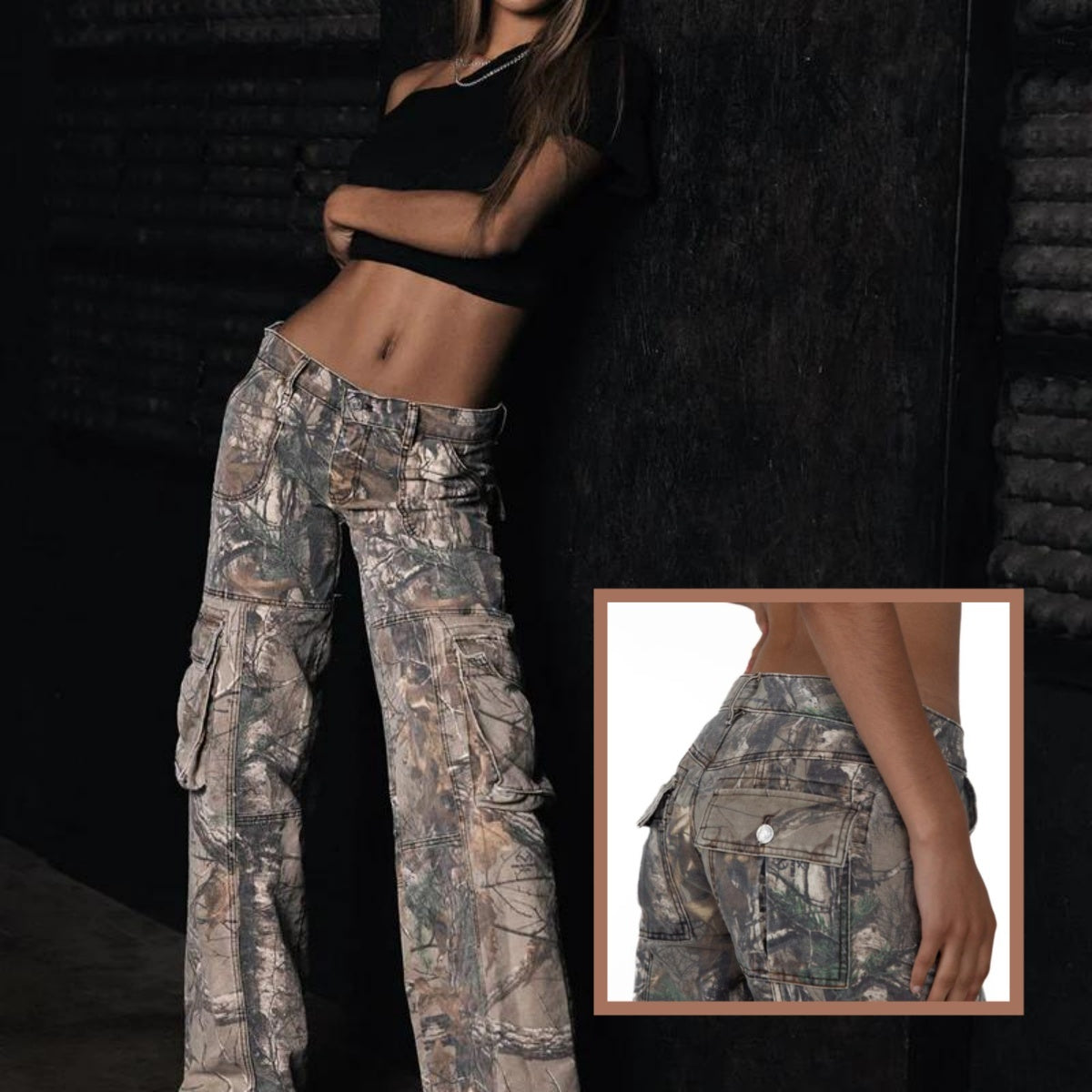 Women’s Camouflage Cargo Pants – Y2K Hip Hop Multi-Pocket Baggy Trousers