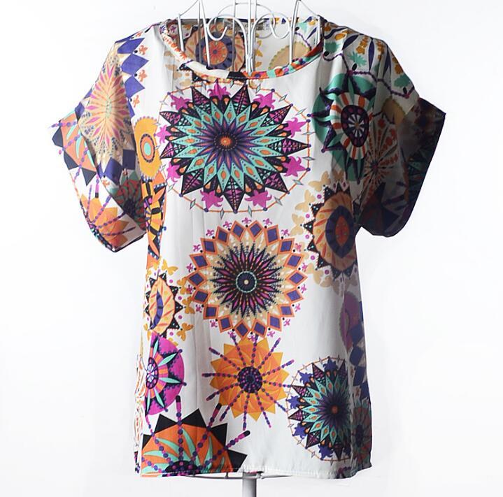 USA Size Loose Fit Chiffon Shirt – Short Sleeve Printed Blouse for Women (Plus Size)