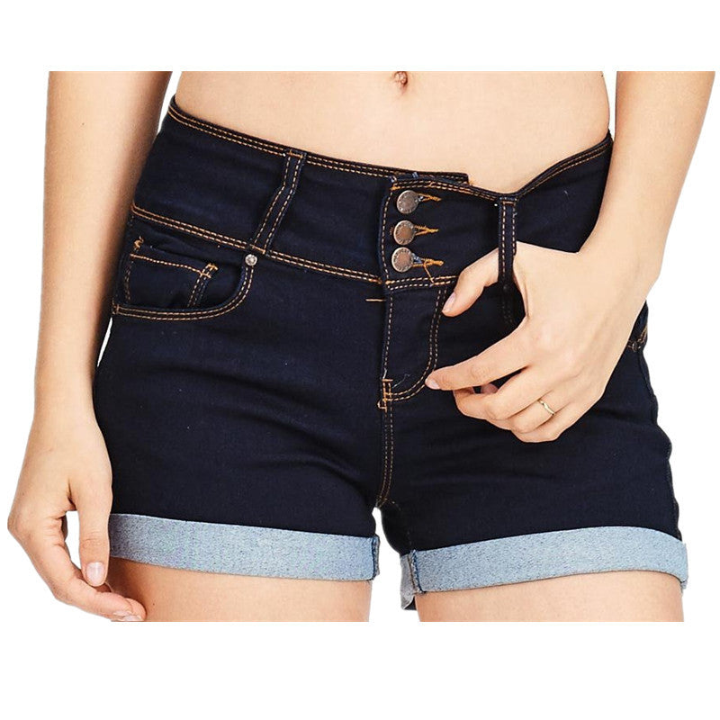 Elastic Waist Denim Hot Pants – Women's Color Cloth Casual Shorts