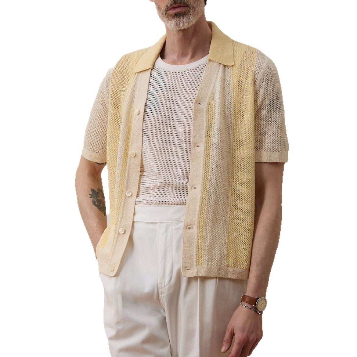 Hollow-out Short-sleeved Sweater Casual Polo Shirt