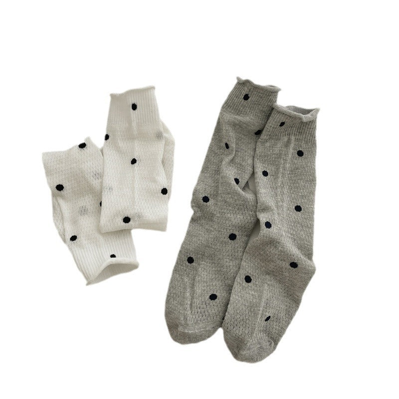 Thin Mesh Polka Dot Hollow Out Mid-Calf Socks Breathable