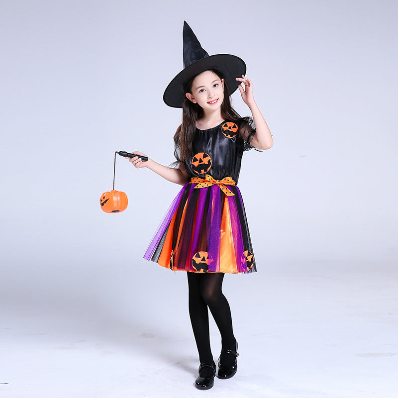 Girls Pumpkin Costume – Children’s Halloween Party Dress-Up Outfit