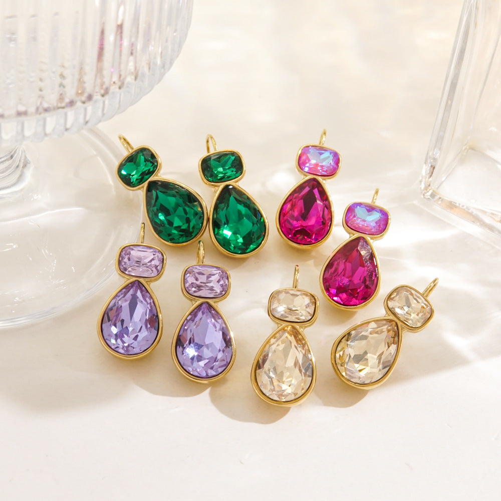 Stylish Water Drop Geometric Design High Sense Women's Titanium Steel Color Zircon Earrings