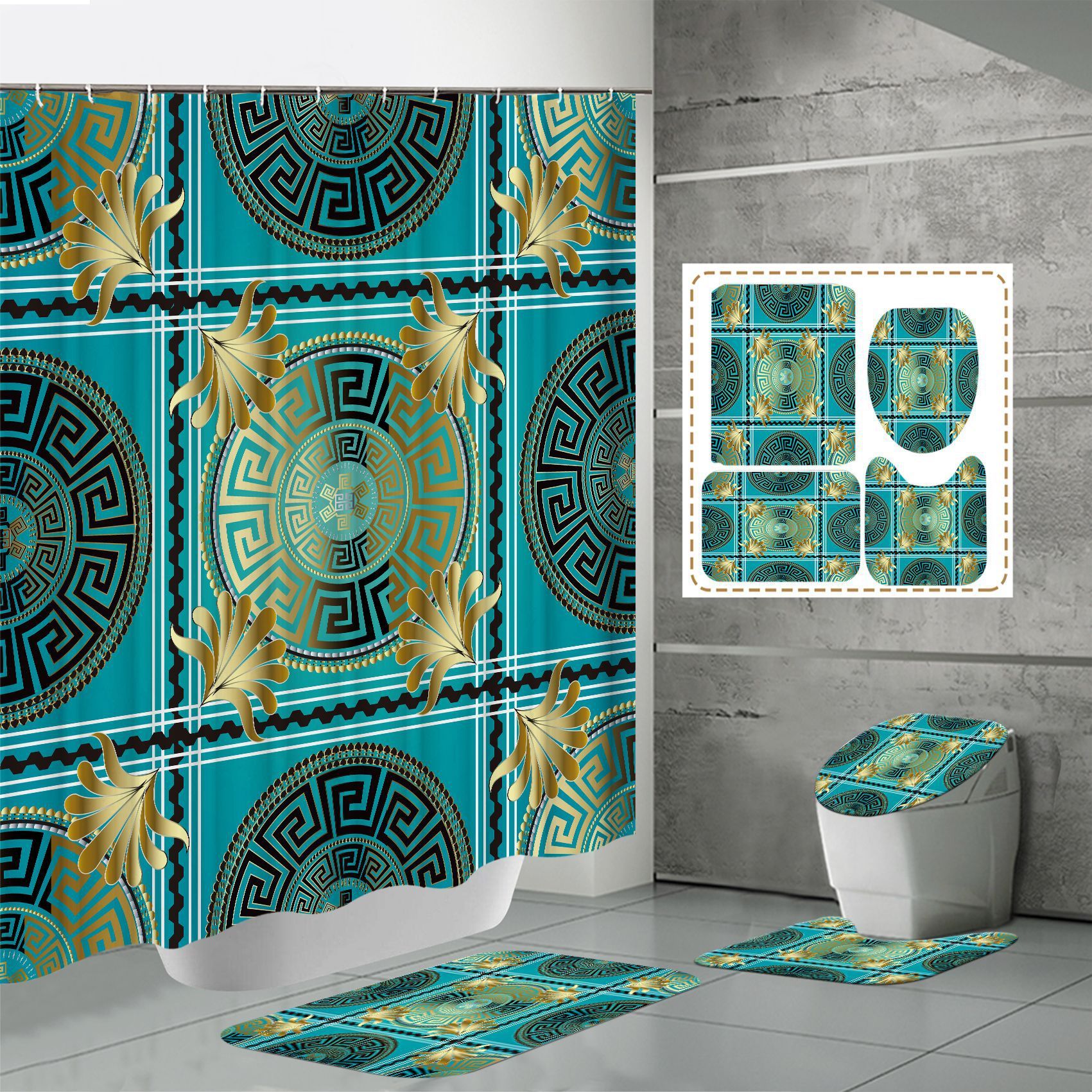 3D Digital Printing Punch-free Polyester Shower Curtain