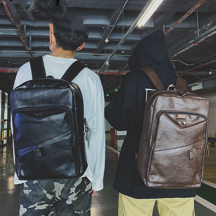 Korean Style PU Leather Unisex Backpack For Travel