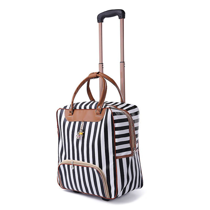 PU Leather Trolley Case Unisex Travel Luggage Striped