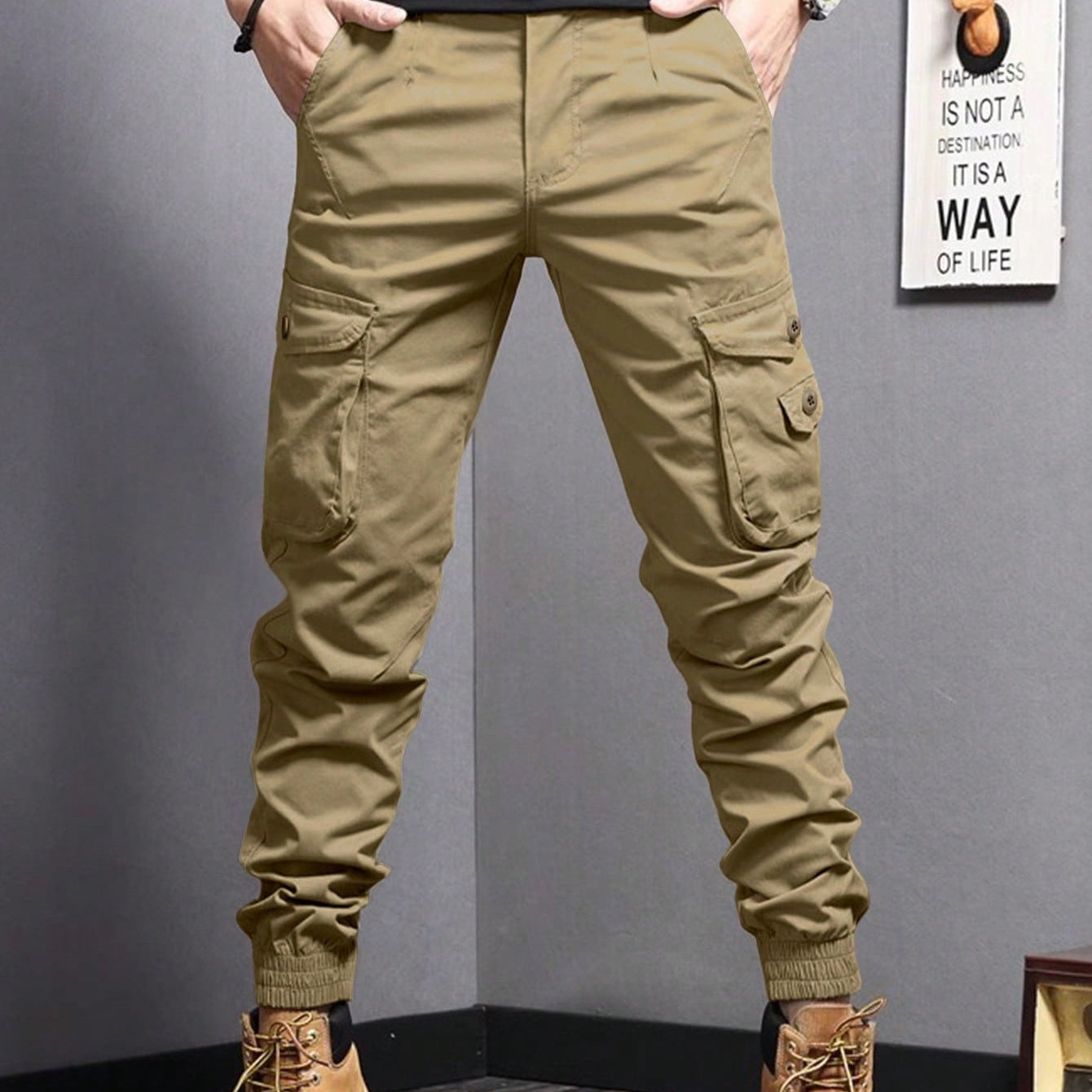 Men’s Faux Pocket Pants – Solid Color Formal Casual Trousers