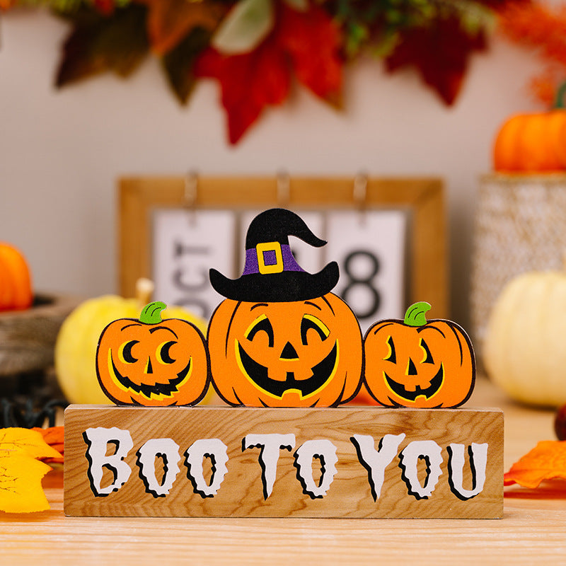 Halloween Decorations Ghost Festival Dwarf Pumpkin Wooden Decoration