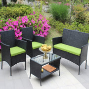 4-Piece Black Rattan Outdoor Patio Furniture Set