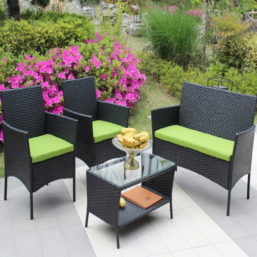 4-Piece Black Rattan Outdoor Patio Furniture Set