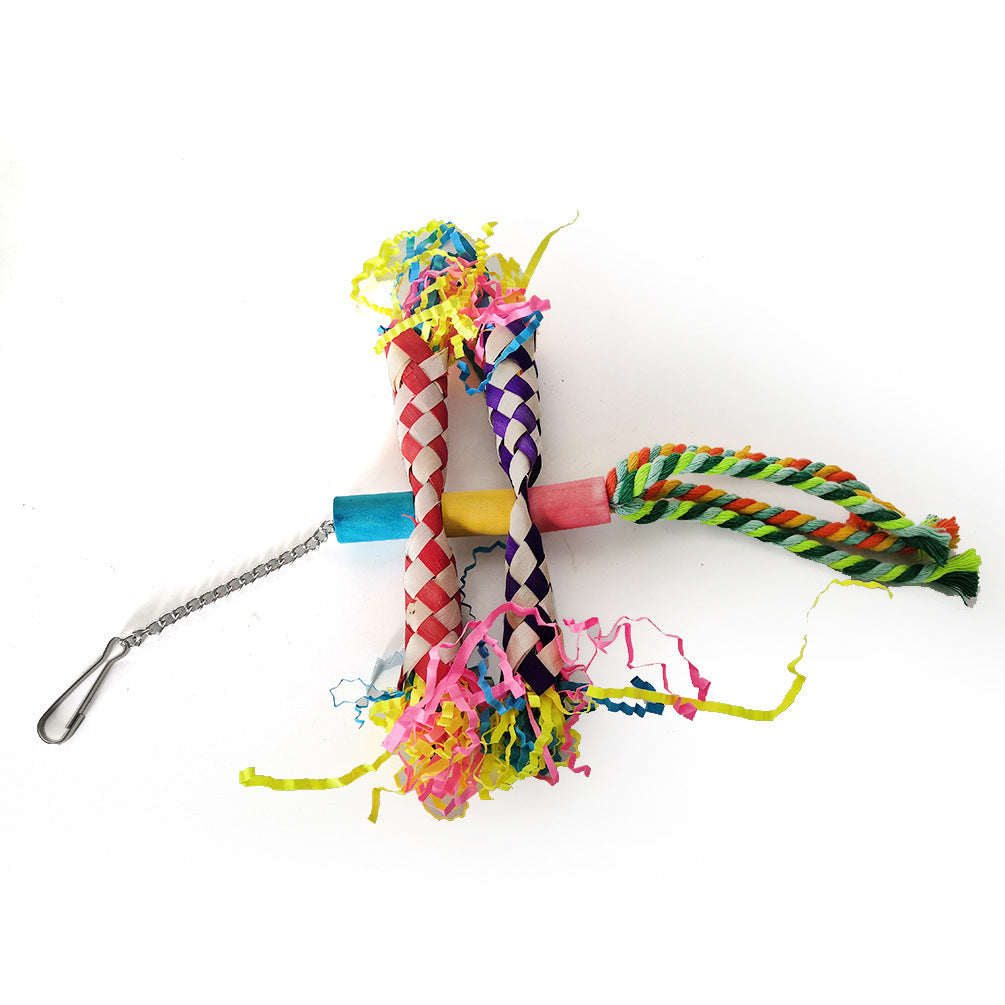 Parrot Chewing Bite Toy Set of 5 – Wooden Blocks, Beads, and Swing Climbing Toys for Birds