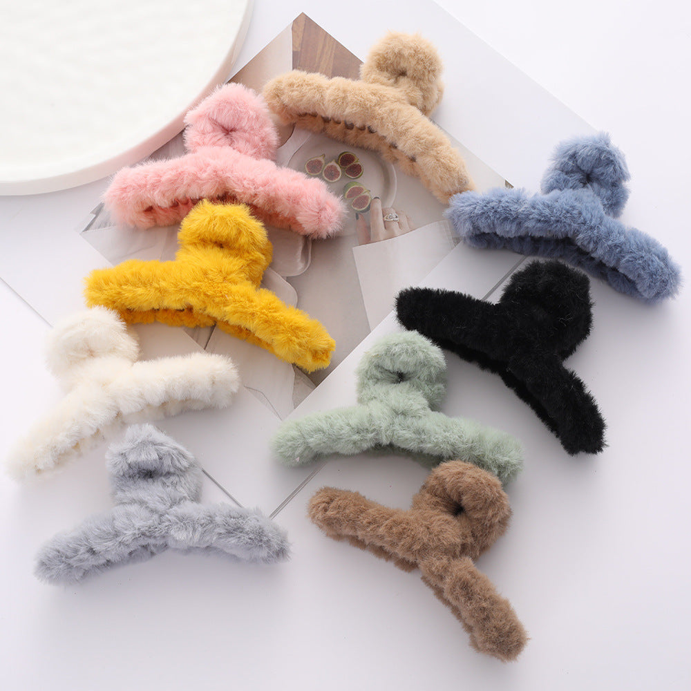 Solid Color Fur Grip Plush Back Head Barrettes
