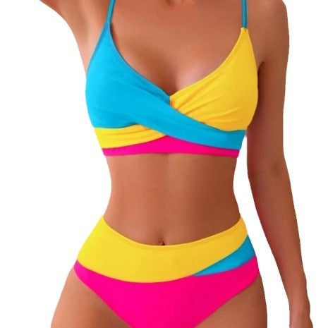 Women's Bikini Set – Polyester Lined Two-Piece Swimsuit (Yellow, Blue, Red)