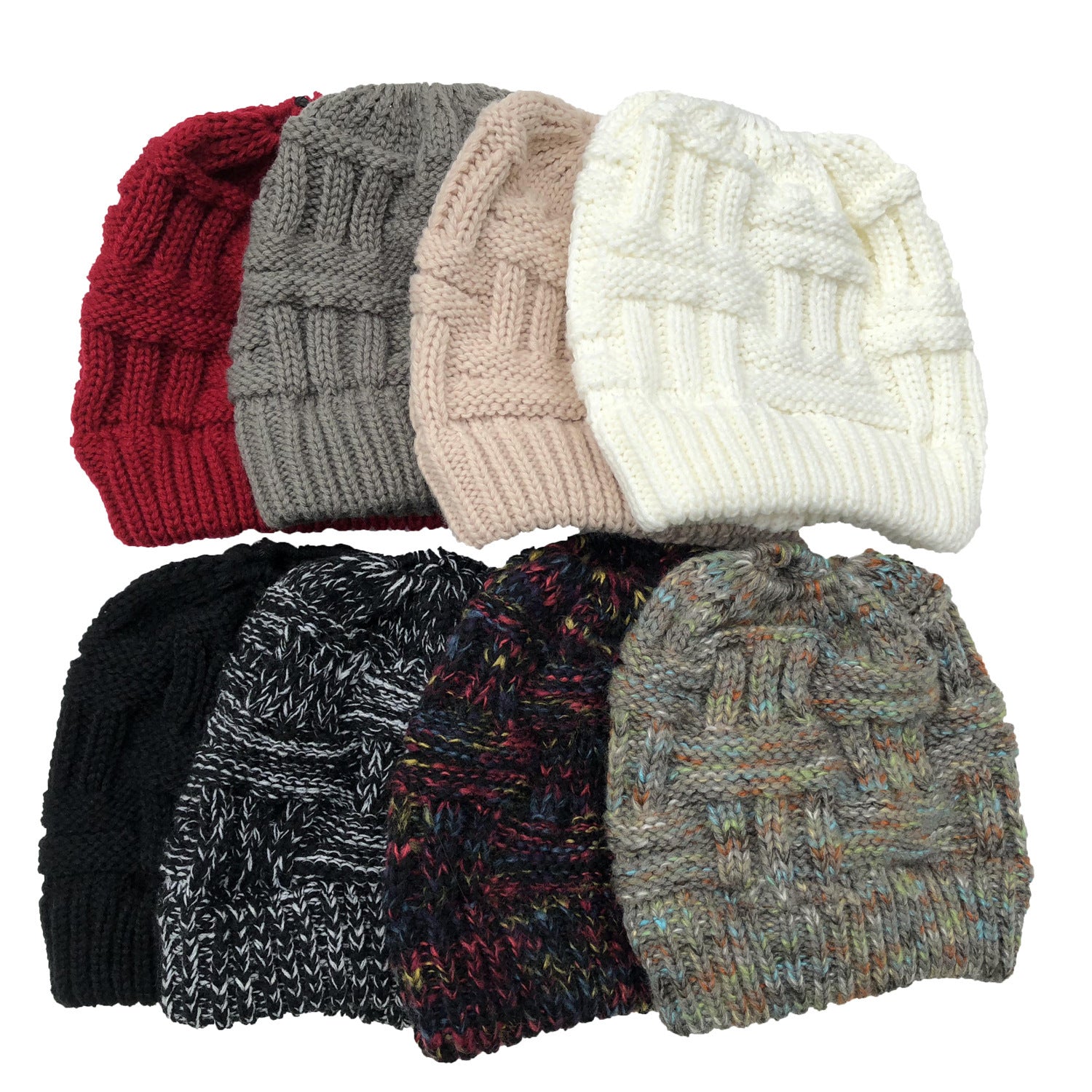 Soft Adjustable Wool Knit Ponytail Winter Hat for Women