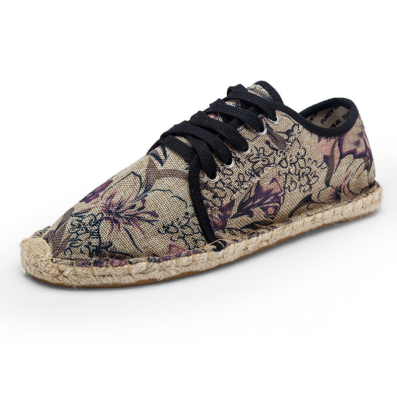 Straw canvas shoes couple models lazy shoes