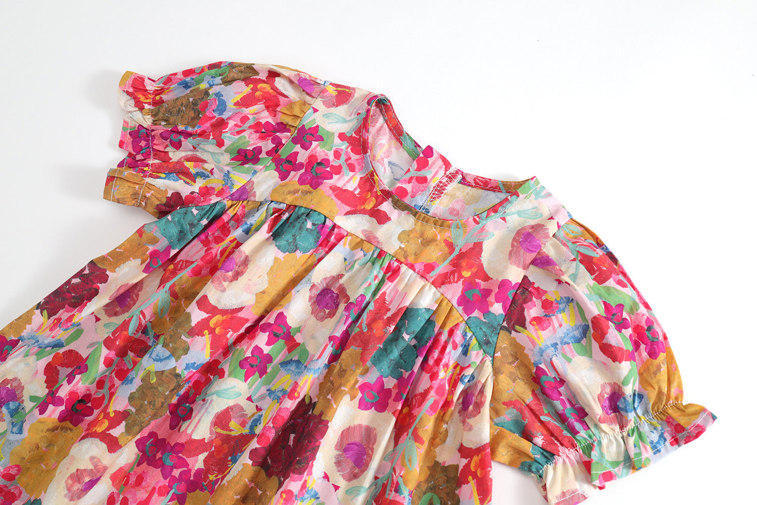 Oil Painting Floral Holiday Princess Dress Puff Sleeve
