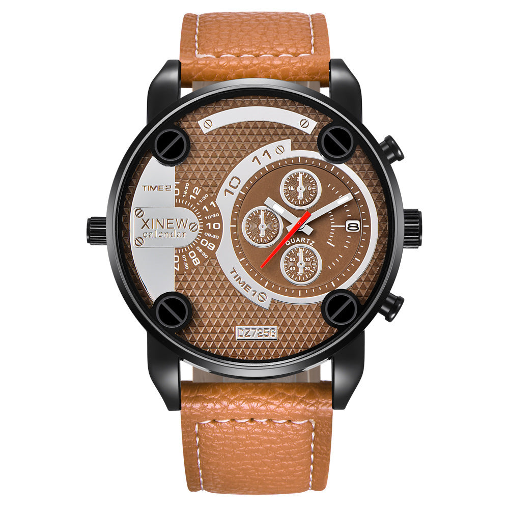 Men’s Big Dial Fashion Leather Date Wristwatch – Stylish Gift for Him