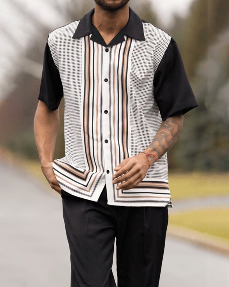 Plus Size Men's Short Sleeve Lapel Shirt Casual Pants Set