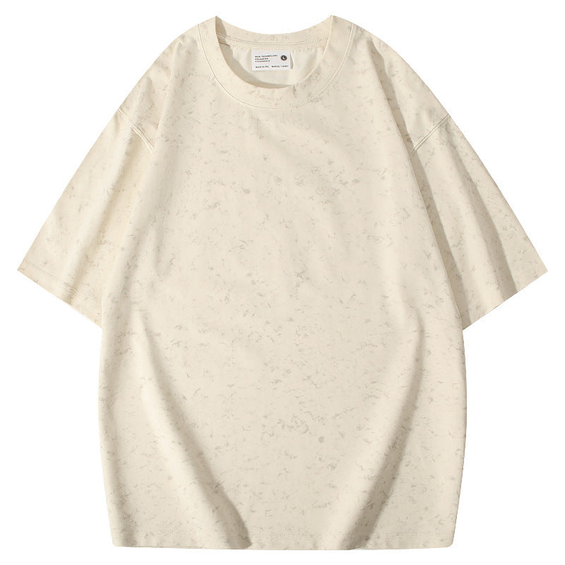 Batik American Solona T-shirt 220g Washed Distressed T-shirt Loose Shoulder Round Neck