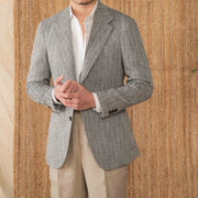 Cotton And Linen Herringbone Business Gentleman Half Lining Suit Jacket