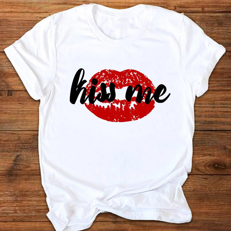 Summer New Leopard Love Printed T-shirt Women's Top