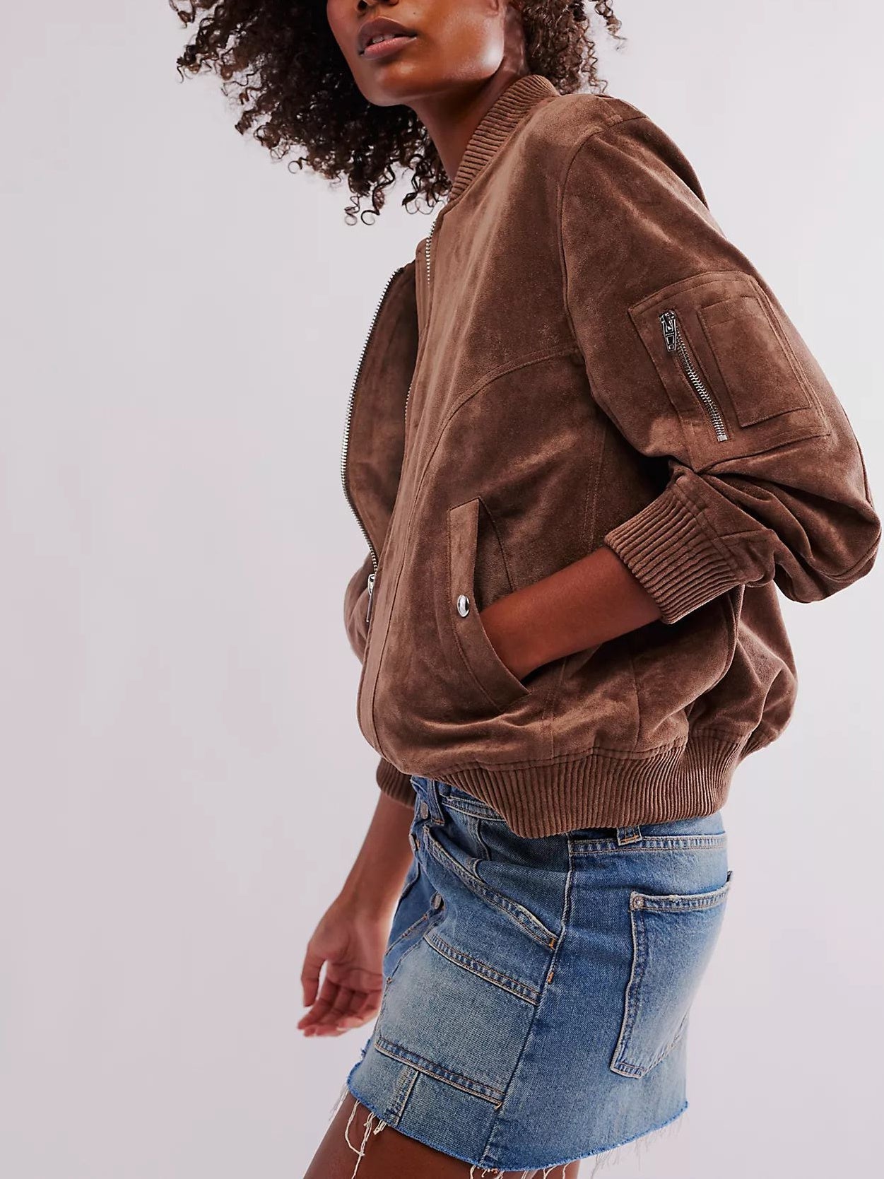 Unisex Suede Zipped Jacket Polyester Casual Regular Fit