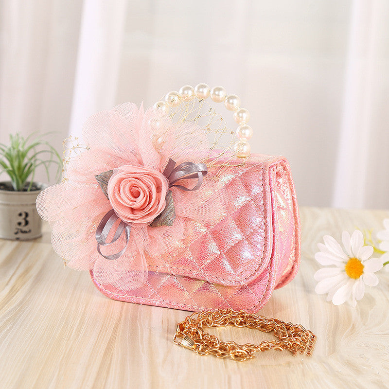 Flower Knitted Pearl Portable Diagonal Bag – Elegant Crossbody Purse