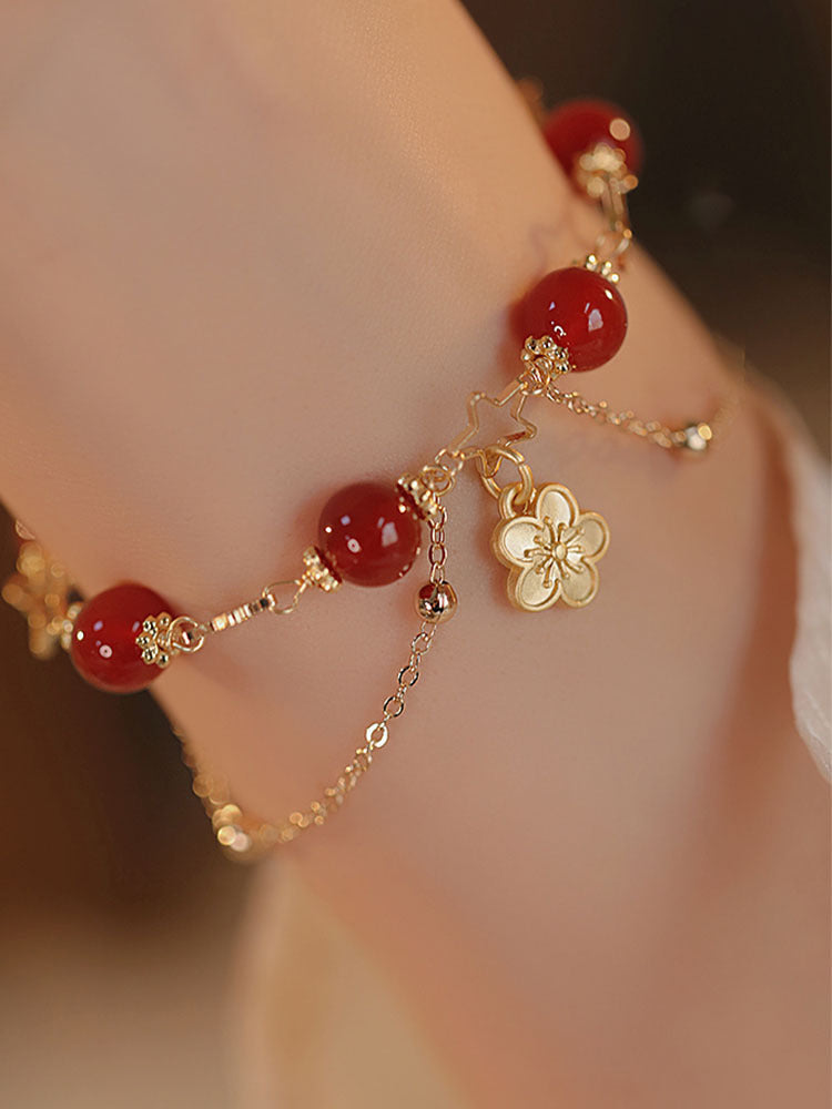 Ethnic Fashion Exquisite Natural Red Agate Double Layer Bracelet