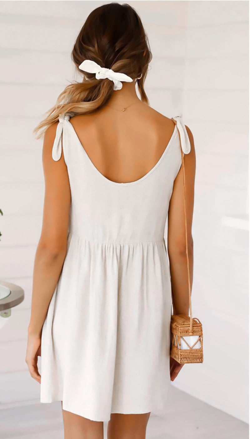 Beach casual strap style solid color dress