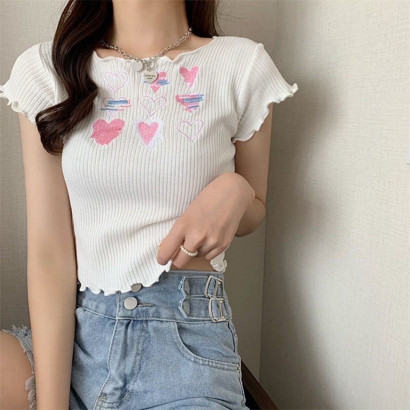 Sweet And Spicy Knitted Short Sleeve T-shirt Tight Top Women