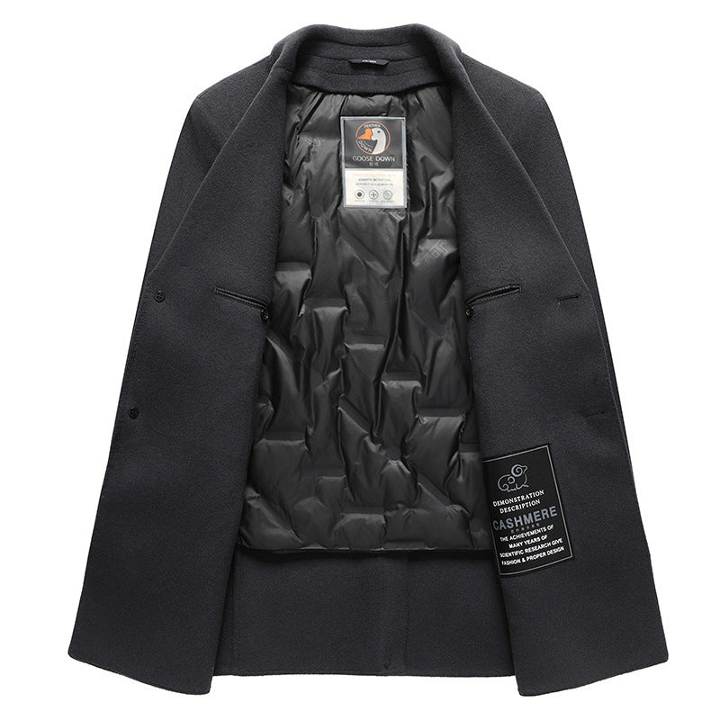 Unisex Midlength Double Faced Wool Coat Goose Down Liner