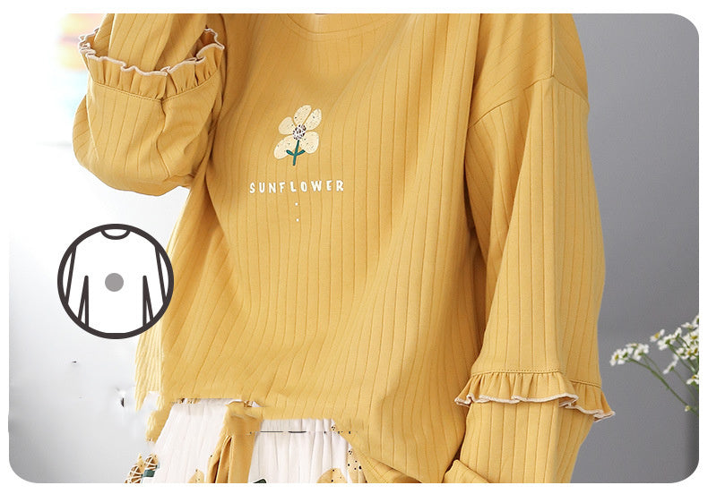 Women's Korean Style Cotton Pajamas Relaxed Fit Solid