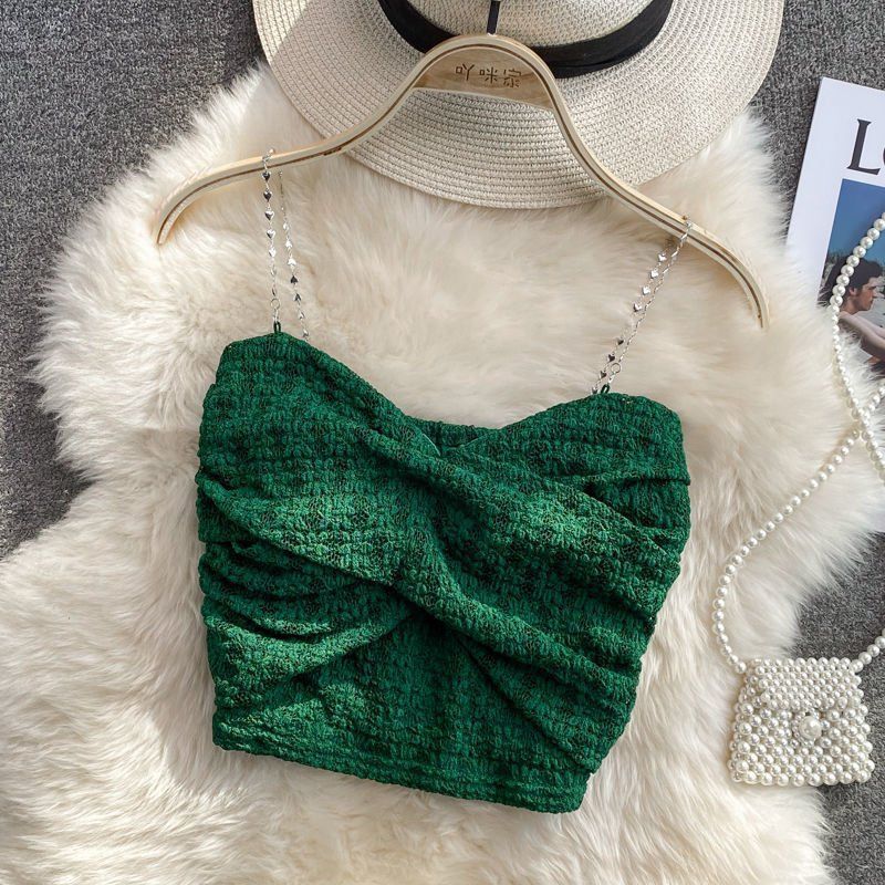 Cross Design Knotted Tube Top Lace Camisole For Women