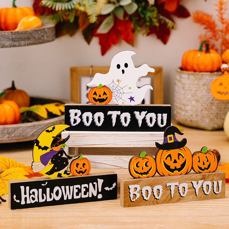 Halloween Decorations Ghost Festival Dwarf Pumpkin Wooden Decoration