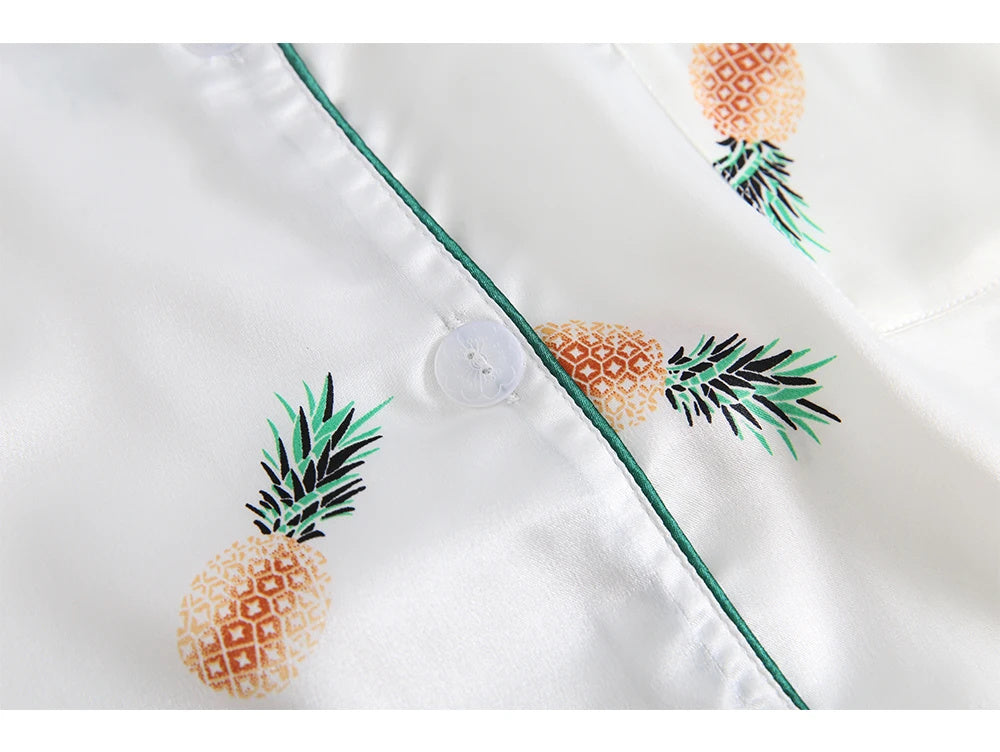Ice Silk Printed Sweet Cute Loungewear Seven-piece Pajamas Suit