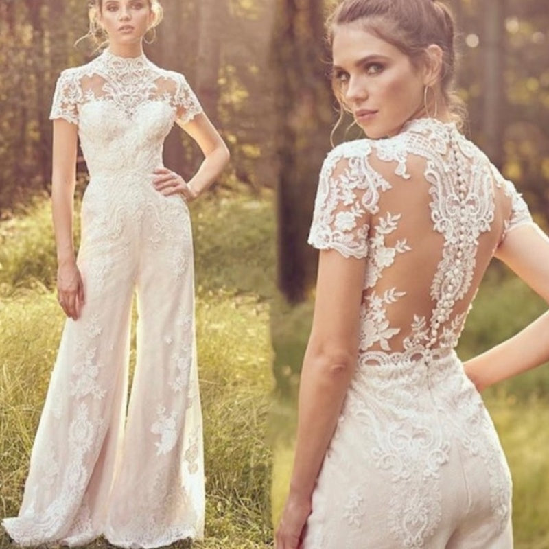 Modern Bride Short Sleeve Pantsuit Jumpsuit