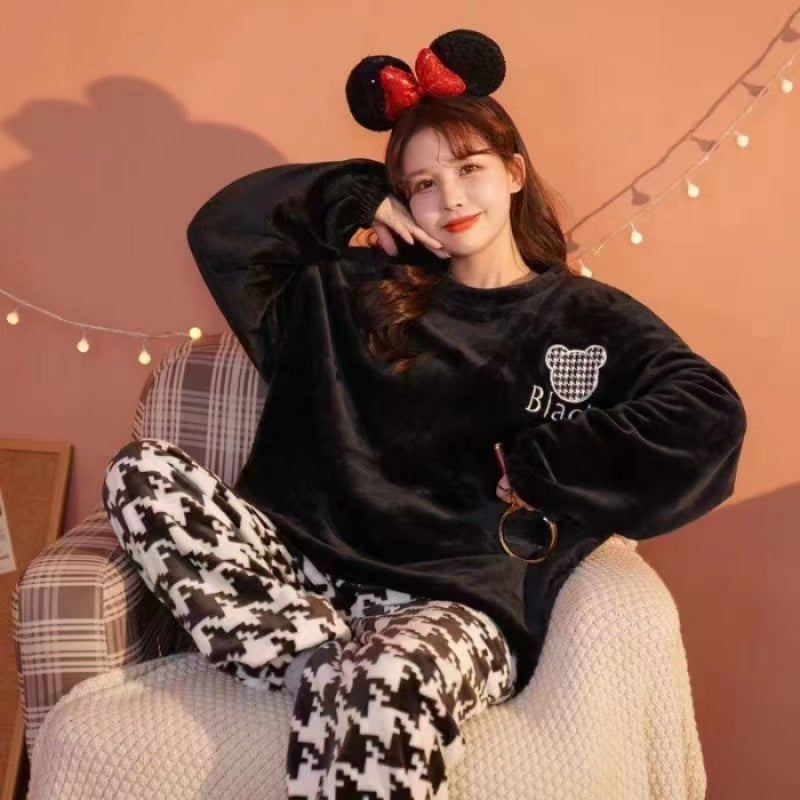 Womens Coral Fleece Winter Pajamas Relaxed Fit Long Sleeve
