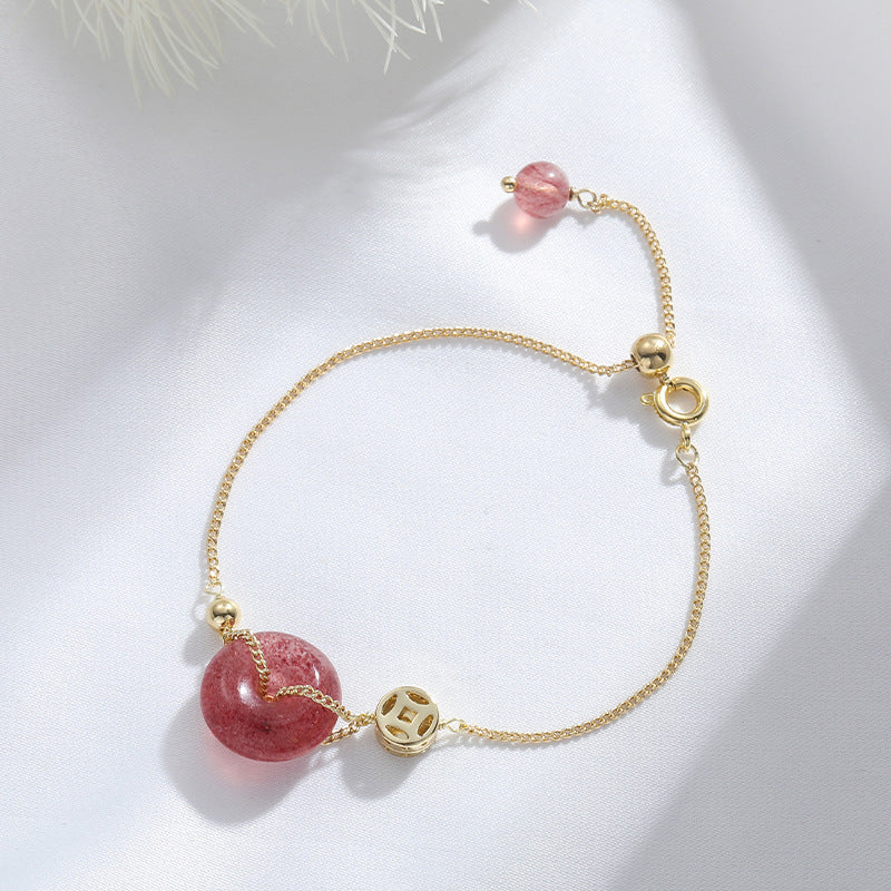 Strawberry Quartz Peace Buckle Lucky Crystal Bracelet